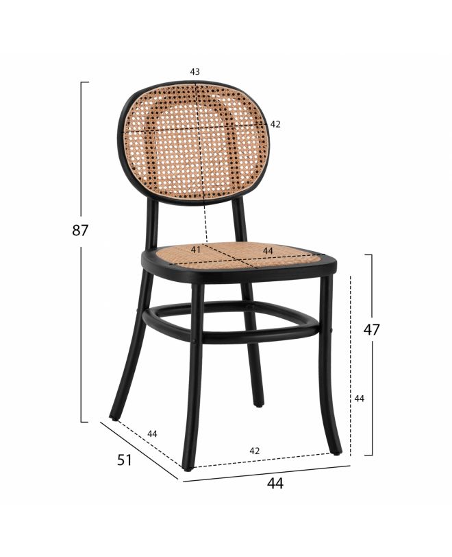 ΚΑΡΕΚΛΑ ΞΥΛΙΝΗ ΜΕ ΠΛΕΞΗ RATTAN ΣΕ ΜΑΥΡΗ ΑΠΟΧΡΩΣΗ HM8747 44x51x87 εκ.