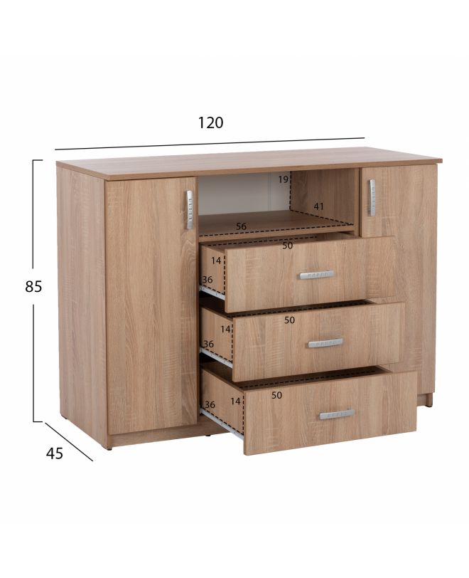 ΜΠΟΥΦΕΣ ΜΕ 2 ΝΤΟΥΛΑΠΙΑ Κ 3 ΣΥΡΤΑΡΙΑ ADLER SONAMA OAK HM2430 120X45X85Yεκ.