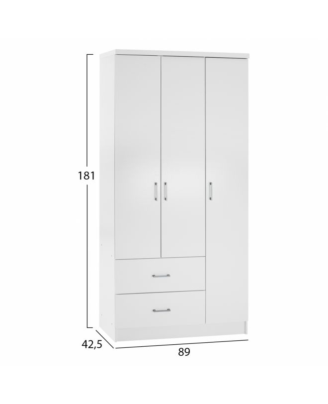 ΝΤΟΥΛΑΠΑ 3ΦΥΛΛΗ ME 2 ΣΥΡΤΑΡΙΑ HM340.05 ΛΕΥΚΗ 89x42,5x181 εκ.