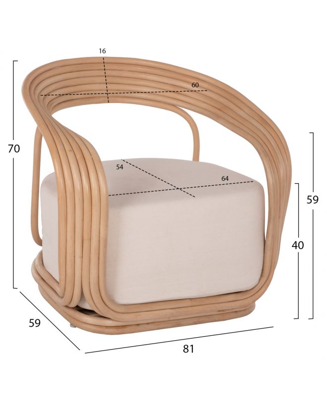 ΠΟΛΥΘΡΟΝΑ DUCHESS ΑΠΟ RATTAN ΦΥΣΙΚΟ ΜΕ ΜΑΞΙΛΑΡΙ HM9478 81x59x70 εκ.