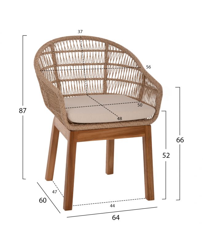 ΠΟΛΥΘΡΟΝΑ AMORA HM9567 TEAK ΠΟΔΙΑ ΣΚΕΛΕΤΟΣ ΑΛΟΥΜΙΝΙΟΥ & POLYRATTAN 64x60x87Yεκ.