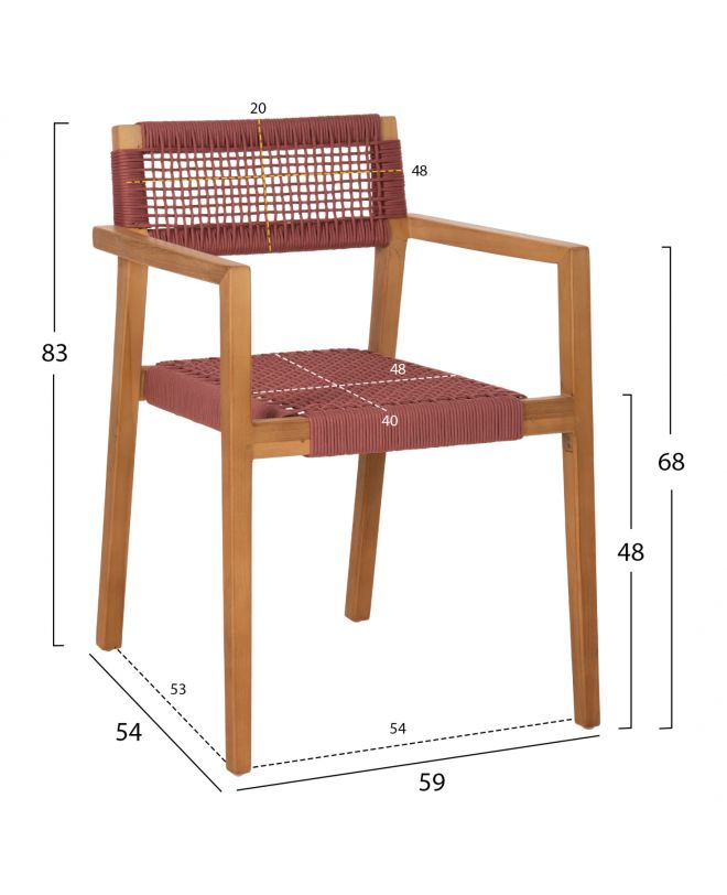 ΠΟΛΥΘΡΟΝΑ CHARLOTTE HM9637.06 ΞΥΛΟ TEAK ΦΥΣΙΚΟ & ΡΟΖ ΣΧΟΙΝΙ 59x54x83Y εκ.