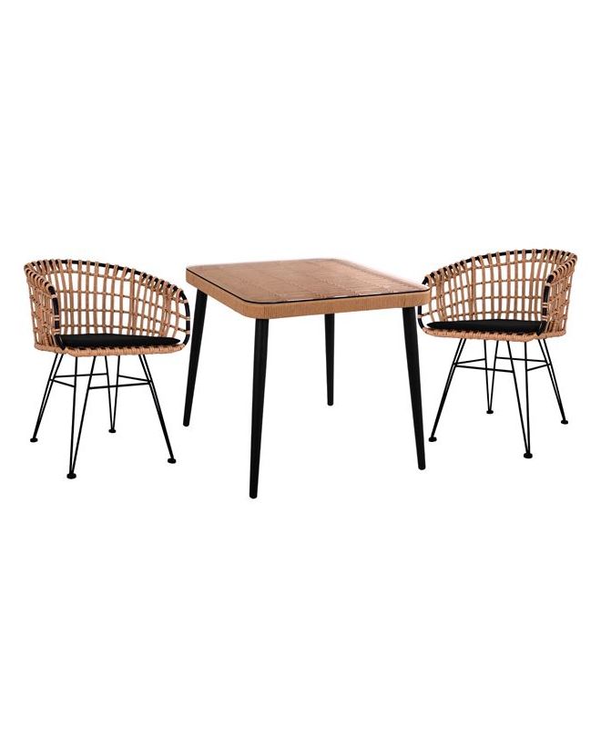 ΣΕΤ 3ΤΜΧ ALLEGRA WICKER ΜΕ ΤΡΑΠΕΖΙ 80X80Χ78Υ ΜΠΕΖ & ΜΑΥΡΟ ΧΡΩΜΑ HM10481