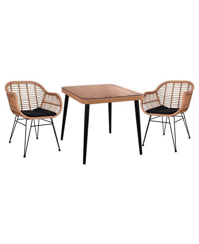 ΣΕΤ 3ΤΜΧ ALLEGRA WICKER ΜΕ ΤΡΑΠΕΖΙ 80X80Χ78Υ ΜΠΕΖ & ΜΑΥΡΟ ΧΡΩΜΑ HM10483