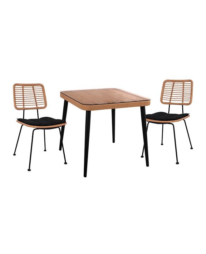 ΣΕΤ 3ΤΜΧ ALLEGRA WICKER ΜΕ ΤΡΑΠΕΖΙ 80X80Χ78Υ ΜΠΕΖ & ΜΑΥΡΟ ΧΡΩΜΑ HM10485