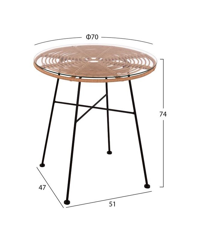 ΣΕΤ 3ΤΜΧ ALLEGRA WICKER ΜΕ ΤΡΑΠΕΖΙ Φ70Χ74Υ ΜΠΕΖ & ΜΑΥΡΟ ΧΡΩΜΑ HM10478