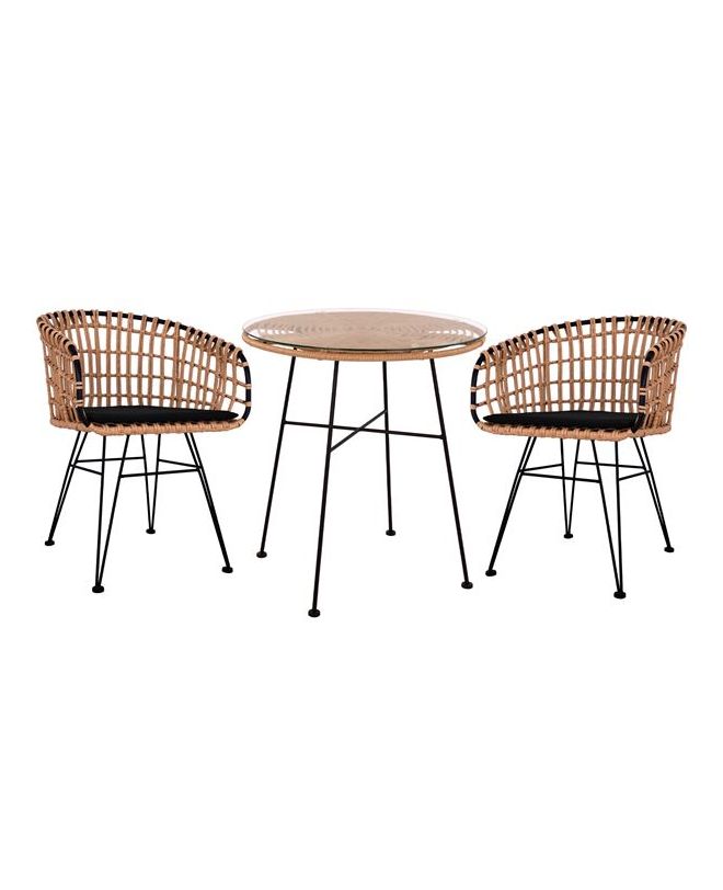 ΣΕΤ 3ΤΜΧ ALLEGRA WICKER ΜΕ ΤΡΑΠΕΖΙ Φ70Χ74Υ ΜΠΕΖ & ΜΑΥΡΟ ΧΡΩΜΑ HM10474