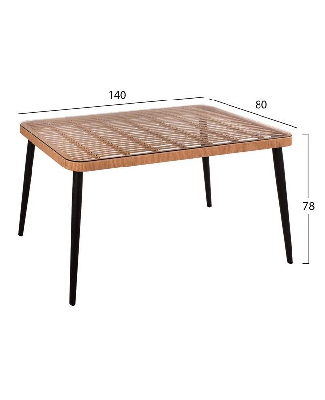 ΣΕΤ 5ΤΜΧ ALLEGRA WICKER ΜΕ ΤΡΑΠΕΖΙ 140X80Χ78Υ ΜΠΕΖ & ΜΑΥΡΟ ΧΡΩΜΑ HM10492