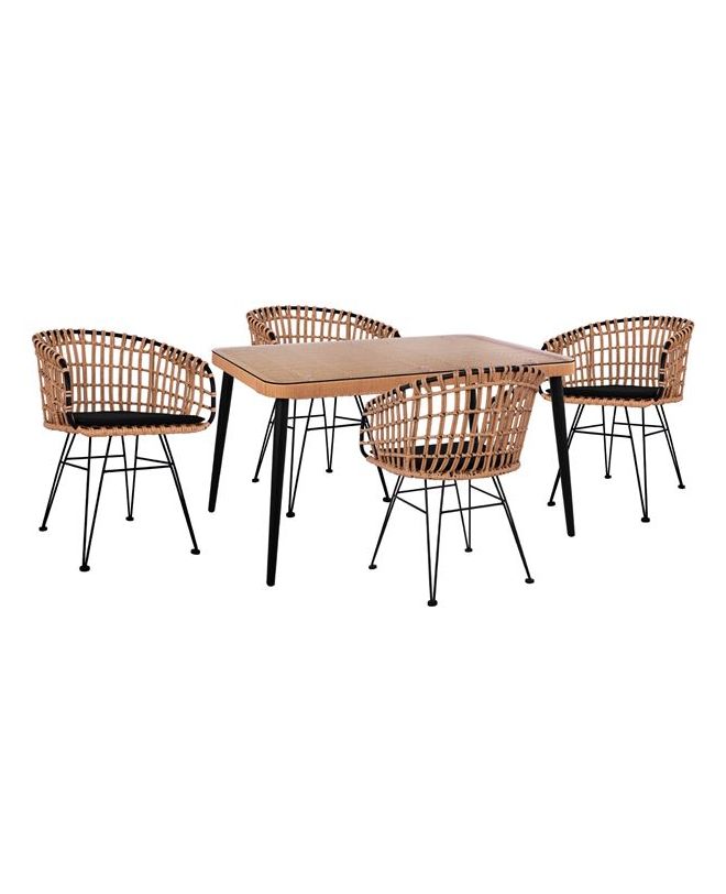 ΣΕΤ 5ΤΜΧ ALLEGRA WICKER ΜΕ ΤΡΑΠΕΖΙ 140X80Χ78Υ ΜΠΕΖ & ΜΑΥΡΟ ΧΡΩΜΑ HM10488