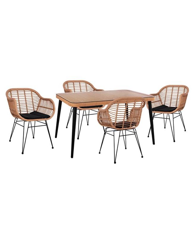 ΣΕΤ 5ΤΜΧ ALLEGRA WICKER ΜΕ ΤΡΑΠΕΖΙ 140X80Χ78Υ ΜΠΕΖ & ΜΑΥΡΟ ΧΡΩΜΑ HM10490
