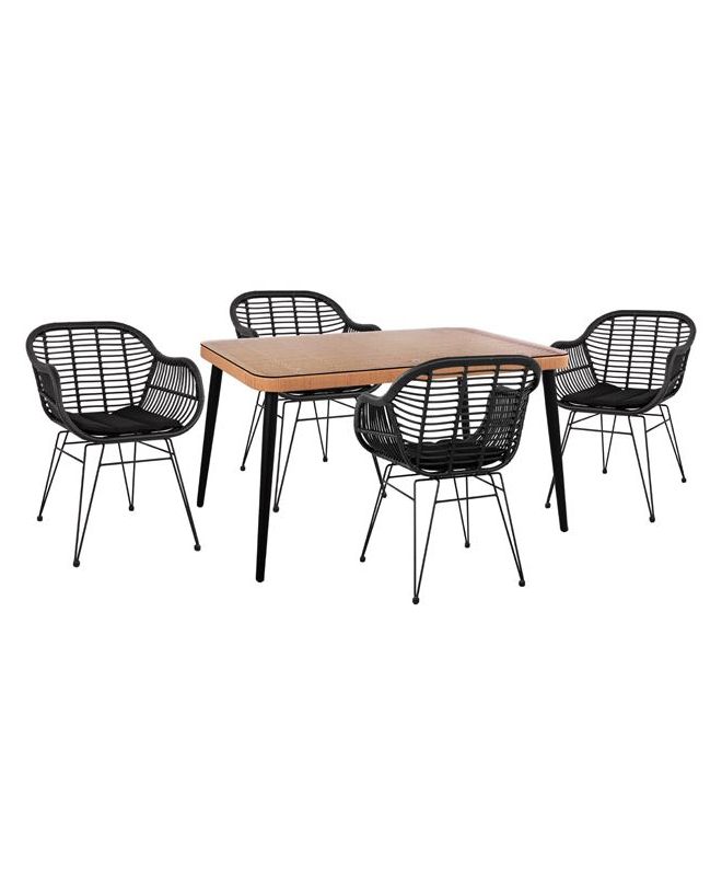 ΣΕΤ 5ΤΜΧ ALLEGRA WICKER ΜΕ ΤΡΑΠΕΖΙ 140X80Χ78Υ ΜΠΕΖ & ΜΑΥΡΟ ΧΡΩΜΑ HM10508