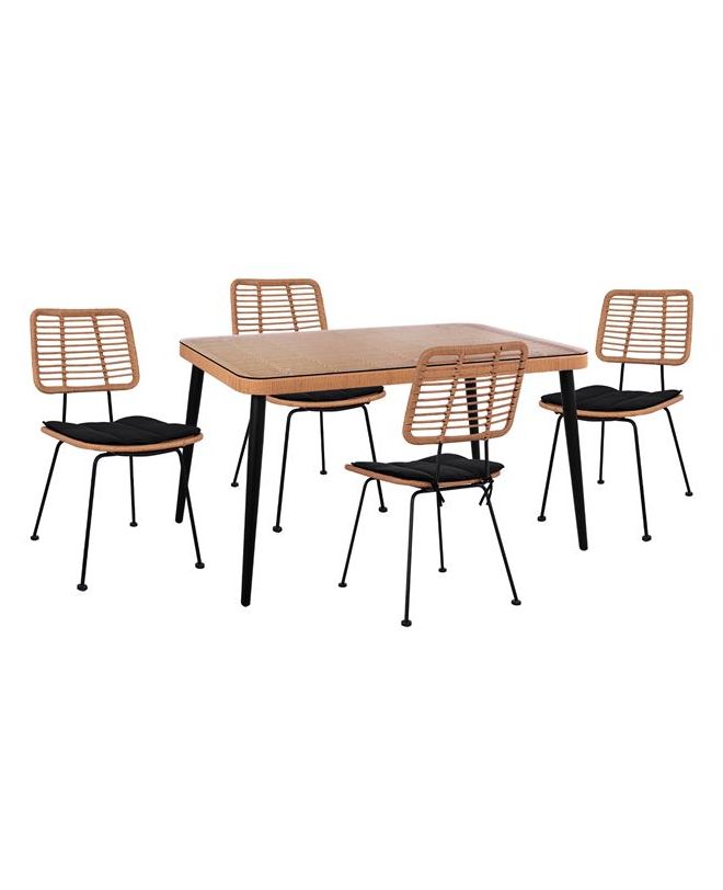ΣΕΤ 5ΤΜΧ ALLEGRA WICKER ΜΕ ΤΡΑΠΕΖΙ 140X80Χ78Υ ΜΠΕΖ & ΜΑΥΡΟ ΧΡΩΜΑ HM10492
