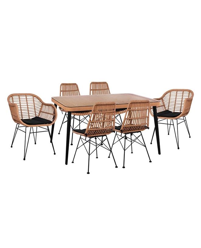ΣΕΤ 7ΤΜΧ ALLEGRA WICKER ΜΕ ΤΡΑΠΕΖΙ 160X90X78Υ ΜΠΕΖ & ΜΑΥΡΟ ΧΡΩΜΑ HM10495