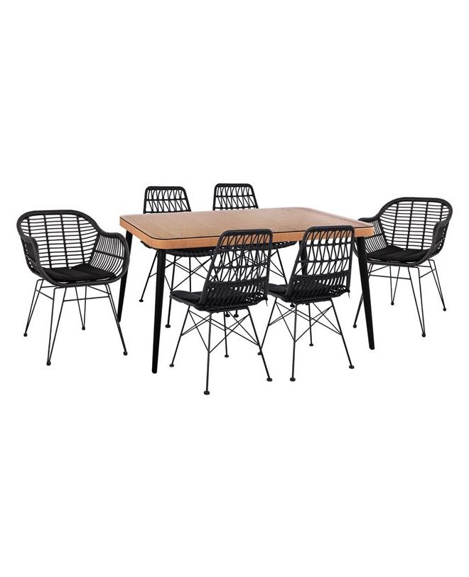 ΣΕΤ 7ΤΜΧ ALLEGRA WICKER ΜΕ ΤΡΑΠΕΖΙ 160X90X78Υ ΜΠΕΖ & ΜΑΥΡΟ ΧΡΩΜΑ HM10516