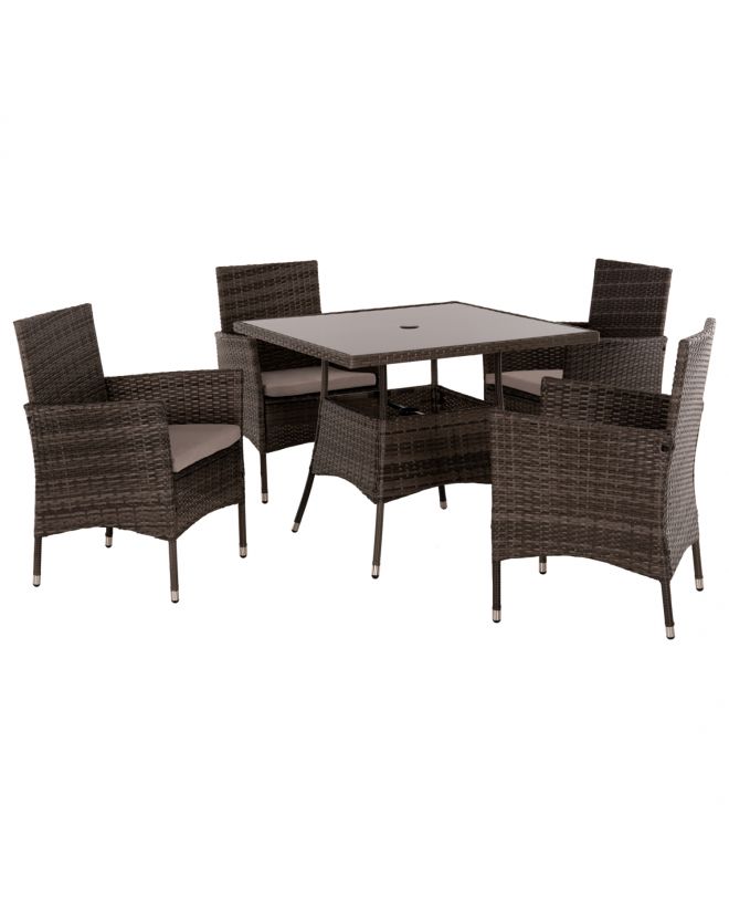 ΣΕΤ ΤΡΑΠΕΖΑΡΙΑΣ ΕΞΩΤ.ΧΩΡΟΥ 5ΤΜΧ HM5965 ΚΑΦΕ RATTAN-ΜΕΤΑΛΛΙΚΟΣ ΣΚΕΛΕΤΟΣ-ΓΥΑΛΙΝΗ ΕΠΙΦΑΝΕΙΑ