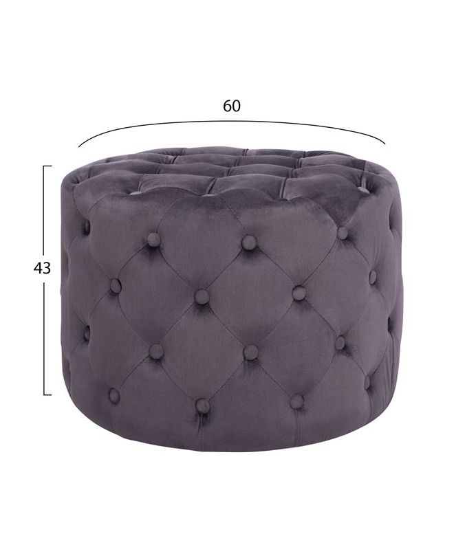 ΣΚΑΜΠΟ KASSIE  ΓΚΡΙ ΒΕΛΟΥΔΟ ΤΥΠΟΥ CHESTERFIELD HM8406.01 Φ60x43Υ εκ.