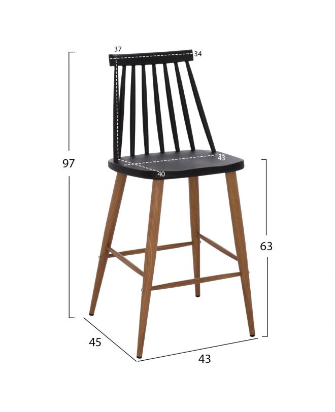 ΣΚΑΜΠΟ ΜΠΑΡ VANESSA ΜΑΥΡΟ ΜΕΣΑΙΟΥ ΥΨΟΥΣ HM9300.02  43x45x97Υεκ.