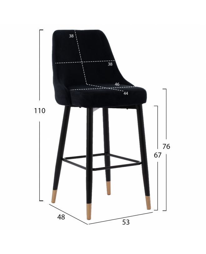 ΣΚΑΜΠΟ ΜΠΑΡ SERENITY HM8519.04 ΒΕΛΟΥΔΟ ΜΑΥΡΟ ΜΕ ΜΕΤΑΛΛΙΚΟ ΣΚΕΛΕΤΟ 53x48x110 εκ.