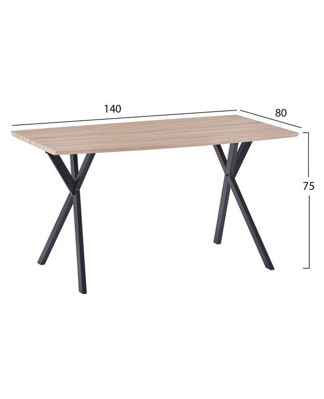 ΤΡΑΠΕΖΙ ALARICK HM8550.01 ΜΕ MDF ΕΠΙΦΑΝΕΙΑ SONAMA & ΜΕΤΑΛΛΙΚΑ ΠΟΔΙΑ 140X80X75Υ εκ.