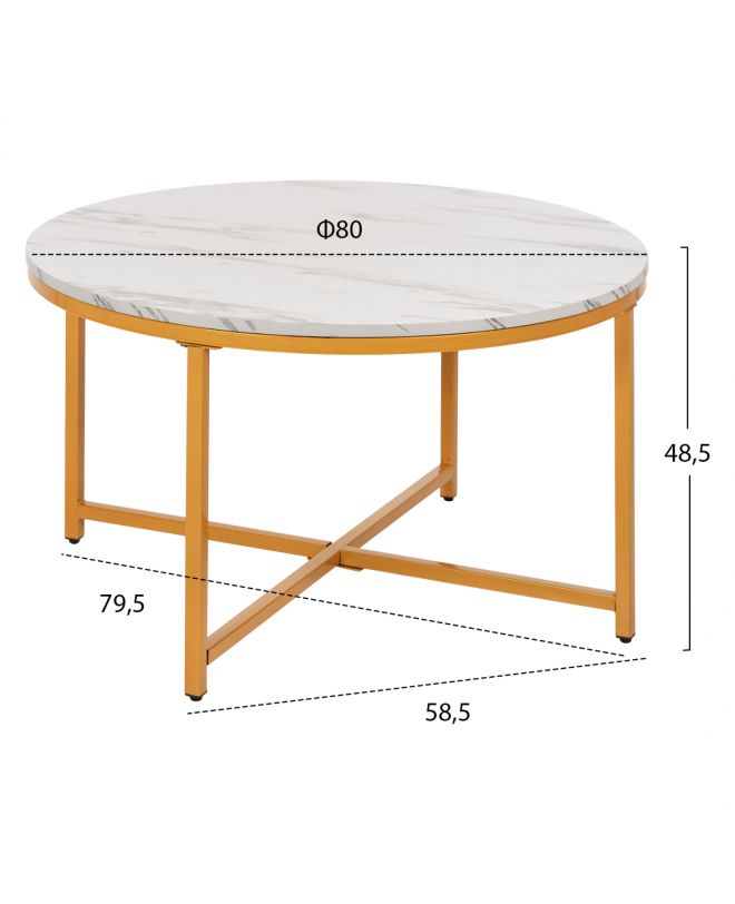 ΤΡΑΠΕΖΙ ΣΑΛΟΝΙΟΥ HM9420.01 WHITE MARBLE ΜΕΛΑΜΙΝΗ-ΧΡΥΣΗ ΜΕΤΑΛΛΙΚΗ ΒΑΣΗ Φ80x48,5Yεκ.