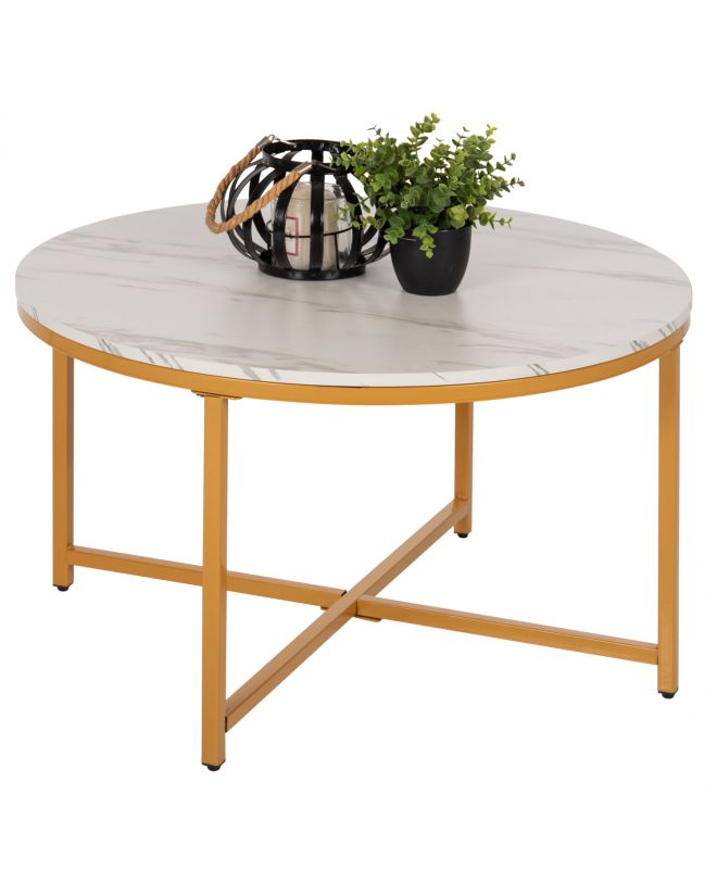 ΤΡΑΠΕΖΙ ΣΑΛΟΝΙΟΥ HM9420.01 WHITE MARBLE ΜΕΛΑΜΙΝΗ-ΧΡΥΣΗ ΜΕΤΑΛΛΙΚΗ ΒΑΣΗ Φ80x48,5Yεκ.