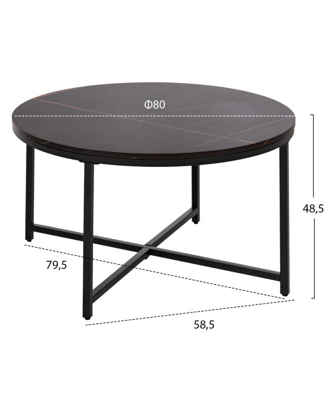 ΤΡΑΠΕΖΙ ΣΑΛΟΝΙΟΥ HM9420.03 BLACK MARBLE ΜΕΛΑΜΙΝΗ-ΜΑΥΡΗ ΜΕΤΑΛΛΙΚΗ ΒΑΣΗ Φ80x48,5Yεκ.