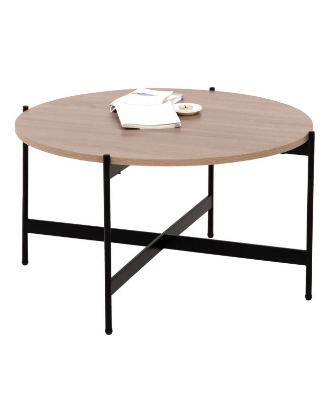 ΤΡΑΠΕΖΙ ΣΑΛΟΝΙΟΥ HM9588.03 MDF ΣΟΝΑΜΑ-ΜΑΥΡΗ ΜΕΤΑΛΛΙΚΗ ΒΑΣΗ Φ80x45Υεκ.