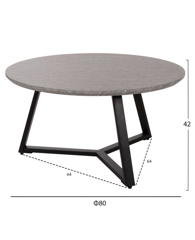 ΤΡΑΠΕΖΙ ΣΑΛΟΝΙΟΥ ΣΤΡΟΓΓΥΛΟ HM9586.02 MDF ΓΚΡΙ ΜΑΡΜΑΡΟ-ΜΑΥΡΗ ΣΑΓΡΕ ΒΑΣΗ Φ80x42Υεκ.
