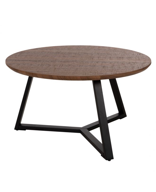 ΤΡΑΠΕΖΙ ΣΑΛΟΝΙΟΥ ΣΤΡΟΓΓΥΛΟ HM9586.04 MDF WALNUT-ΜΑΥΡΗ ΣΑΓΡΕ ΒΑΣΗ Φ80x42Υεκ.
