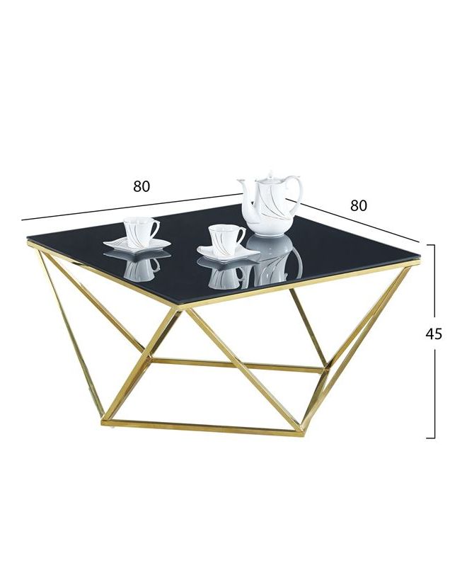 ΤΡΑΠΕΖΙ ΣΑΛΟΝΙΟΥ WILLOW HM8613.02 ΜΕ ΜΑΥΡΟ ΓΥΑΛΙ ΚΑΙ ΕΠΙΧΡΥΣΗ ΒΑΣΗ 80X80X45 EK.