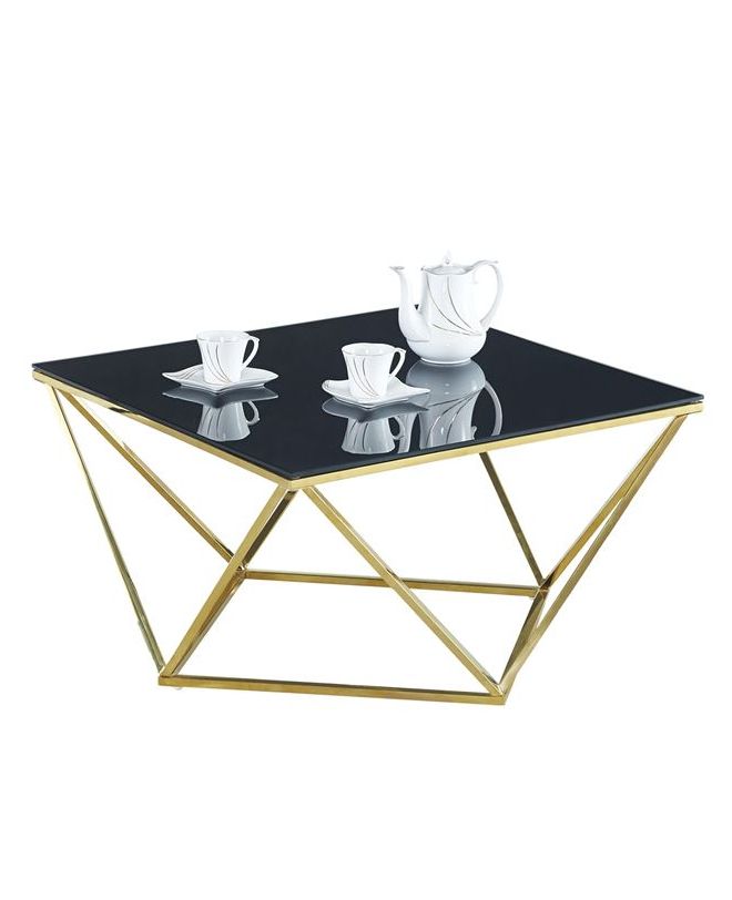 ΤΡΑΠΕΖΙ ΣΑΛΟΝΙΟΥ WILLOW HM8613.02 ΜΕ ΜΑΥΡΟ ΓΥΑΛΙ ΚΑΙ ΕΠΙΧΡΥΣΗ ΒΑΣΗ 80X80X45 EK.