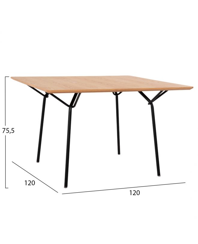 ΤΡΑΠΕΖΙ ΤΡΑΠΕΖΑΡΙΑΣ TRENK HM9614.01 MDF ΜΕ ΚΑΠΛΑΜΑ ΔΡΥΟΣ ΦΥΣΙΚΟ-ΜΑΥΡΟ ΜΕΤΑΛΛΟ 120x120x75Υεκ.