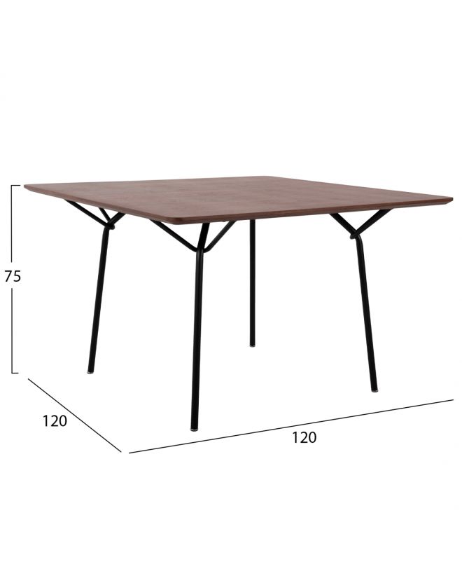 ΤΡΑΠΕΖΙ ΤΡΑΠΕΖΑΡΙΑΣ TRENK HM9614.02 MDF ΜΕ ΚΑΠΛΑΜΑ ΔΡΥΟΣ ΚΑΡΥΔΙ-ΜΑΥΡΟ ΜΕΤΑΛΛΟ 120x120x75Υεκ.