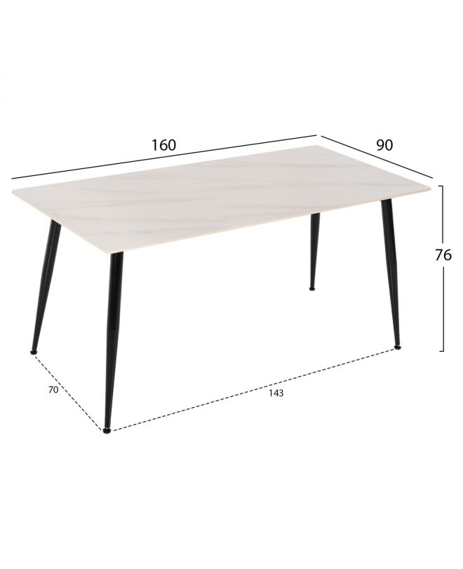 ΤΡΑΠΕΖΙ ΤΡΑΠΕΖΑΡΙΑΣ SINTERED STONE HM8588.02 WHITE MARBLE 160x90x76Y εκ.