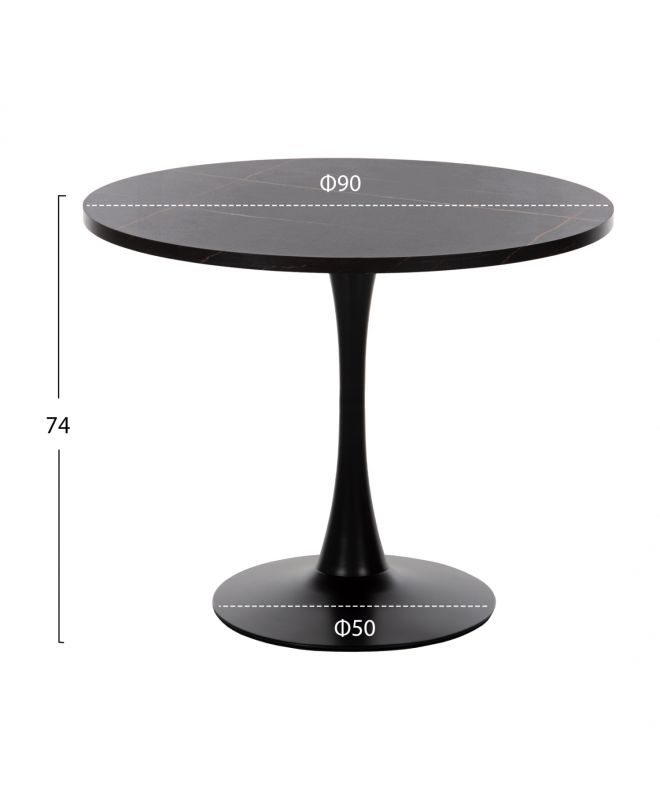 ΤΡΑΠΕΖΙ ΤΡΑΠΕΖΑΡΙΑΣ ΣΤΡΟΓΓΥΛΟ BLACK MARBLE HM9421.02 Φ90x74 εκ.