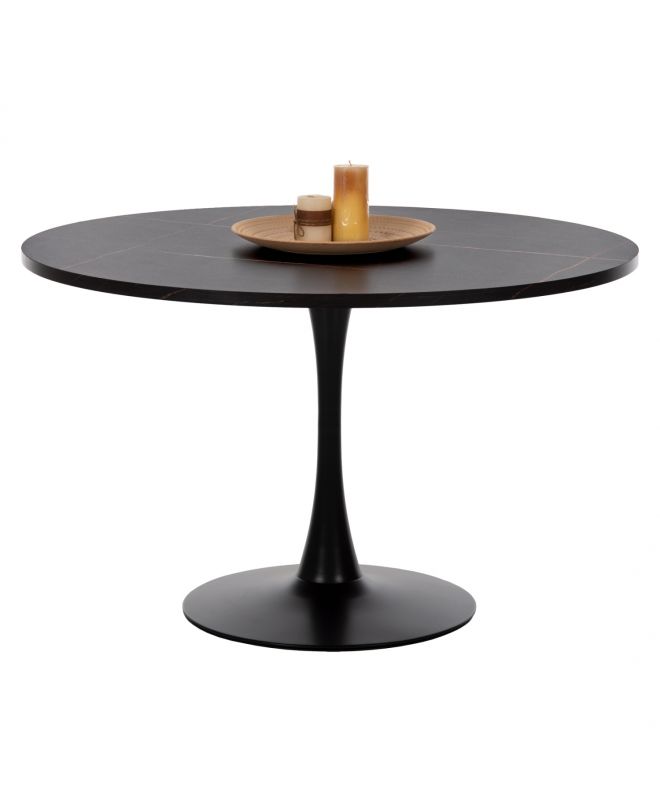 ΤΡΑΠΕΖΙ ΤΡΑΠΕΖΑΡΙΑΣ  ΣΤΡΟΓΓΥΛΟ BLACK MARBLE HM9422.02 Φ120x74Yεκ.