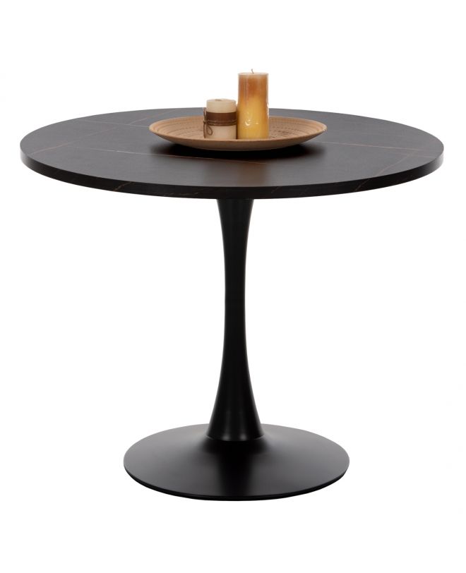 ΤΡΑΠΕΖΙ ΤΡΑΠΕΖΑΡΙΑΣ ΣΤΡΟΓΓΥΛΟ BLACK MARBLE HM9421.02 Φ90x74 εκ.