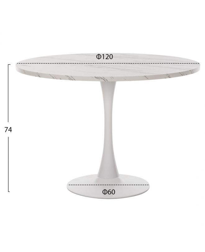 ΤΡΑΠΕΖΙ ΤΡΑΠΕΖΑΡΙΑΣ ΣΤΡΟΓΓΥΛΟ WHITE MARBLE HM9422.01 Φ120x74Yεκ.